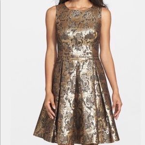 ELIZA J GOLD JACQUARD FIT AND FLARE DRESS